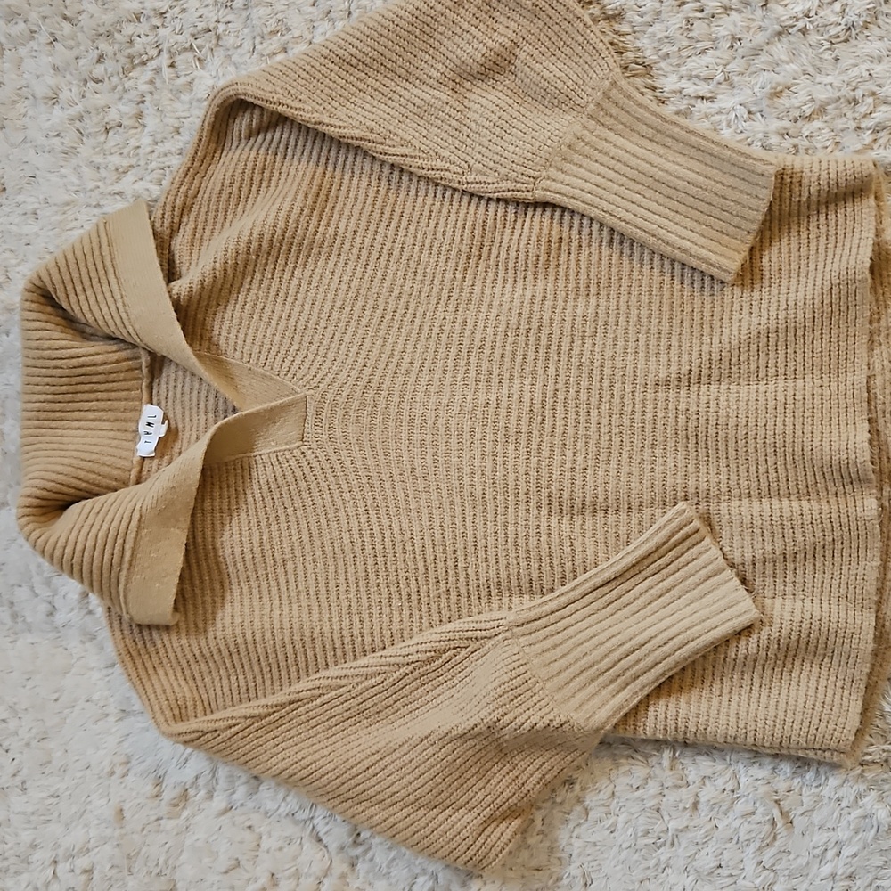THML Tan Ribbed Collar Neck Sweater